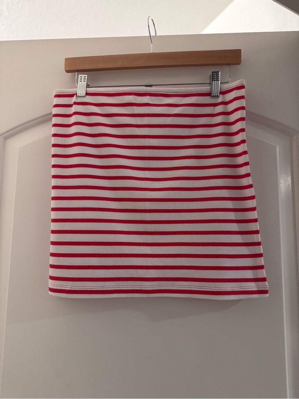 LOFT Red and White Striped Mini Skirt